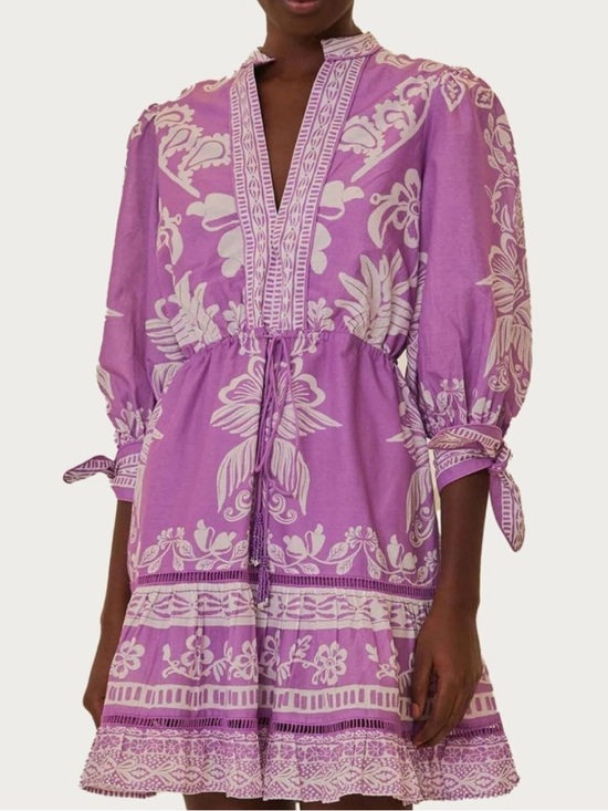 FARM Rio Dresses & Skirts - FARM Rio Lilac and Cream Floral Long Sleeve Dress